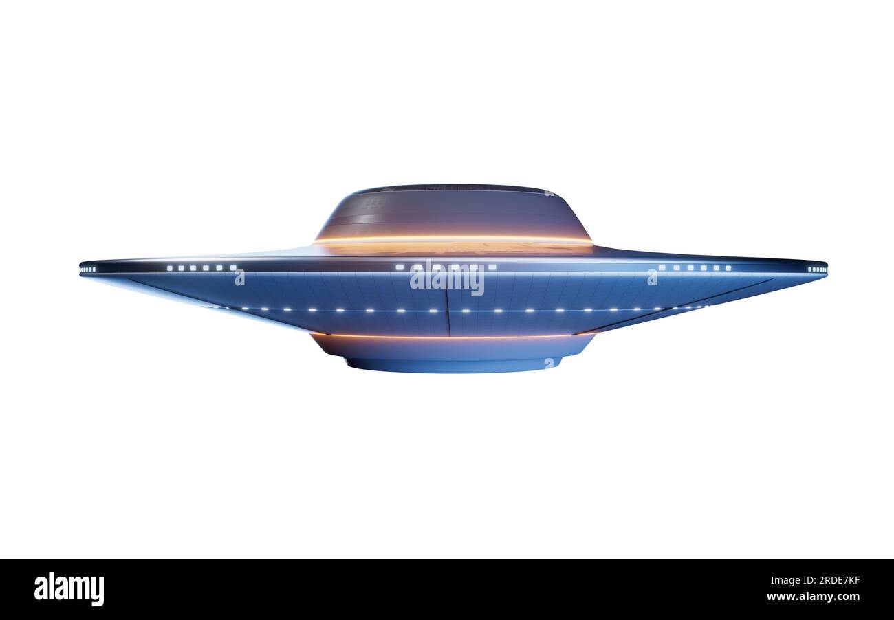Navicelle spaziali UFO di fantascienza, rendering 3D. Disegno digitale. Foto Stock