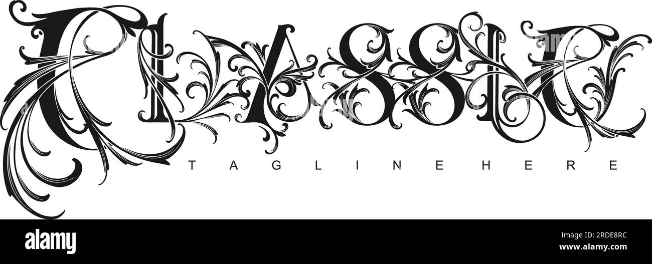 Il logo con lettere classiche incise delinea le illustrazioni vettoriali del logo del tuo lavoro, della t-shirt del merchandisse, degli adesivi e del design dell'etichetta Illustrazione Vettoriale