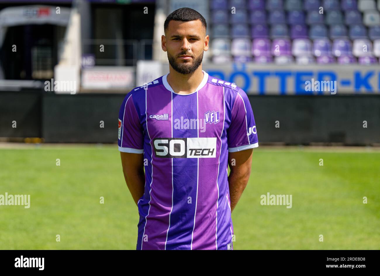 20 luglio 2023, bassa Sassonia, Osnabrück: Sessione fotografica di squadra - VfL Osnabrück, 2. Bundesliga. Dave Gnaase. Foto: Henning Kaiser/dpa Foto Stock