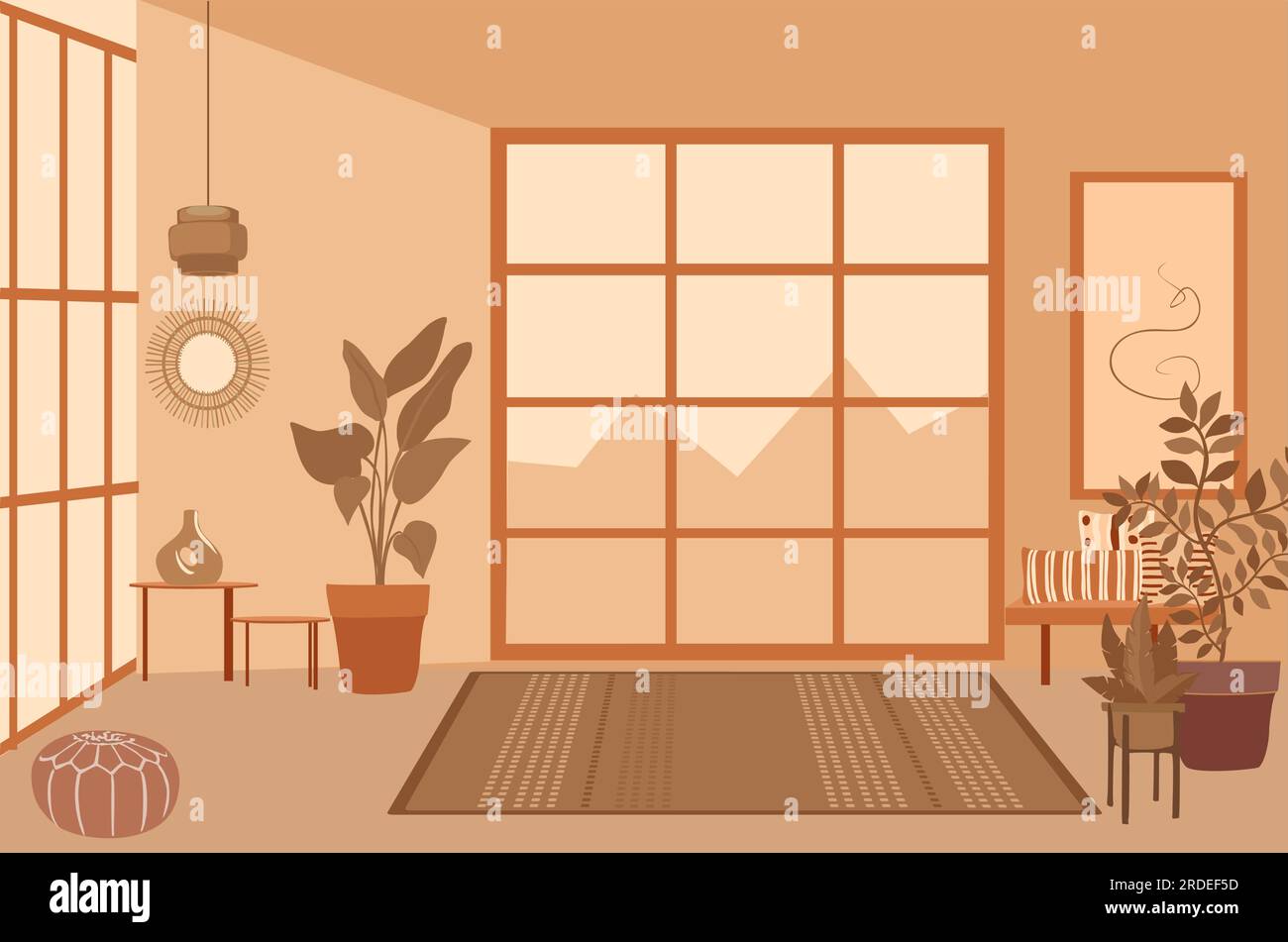 Ambiente vettoriale di aula di meditazione o yoga vuota. Illustrazione Vettoriale