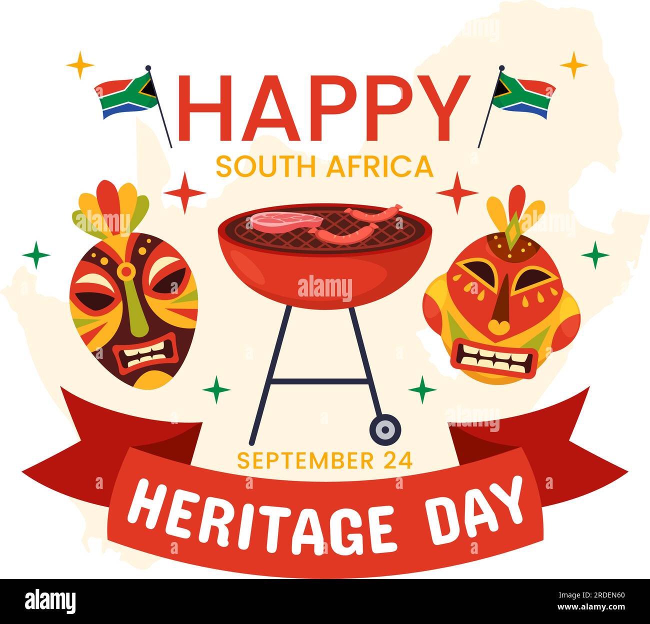 Happy Heritage Day South Africa Vector Illustration il 24 settembre con sfondo Waving Flag, onorando i modelli della cultura e delle tradizioni africane Illustrazione Vettoriale