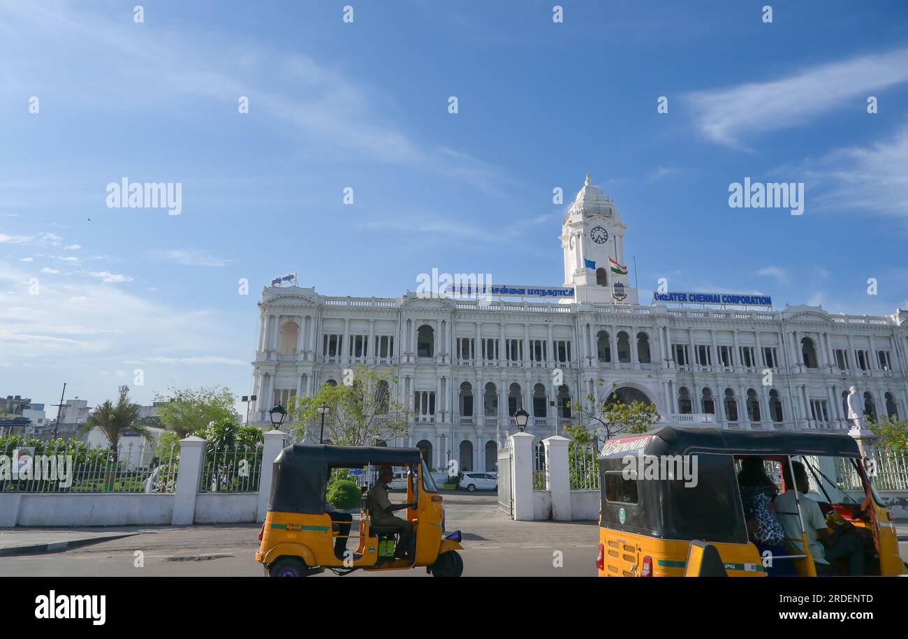 Chennai, India - 14 luglio 2023: Greater Chennai Corporation Office è l'ente civico che governa la città metropolitana di Chennai nello stato indiano Foto Stock