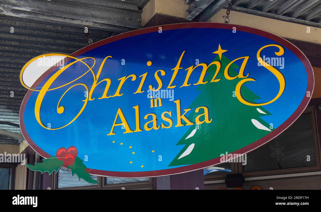 Insegna di Natale in Alaska Foto Stock