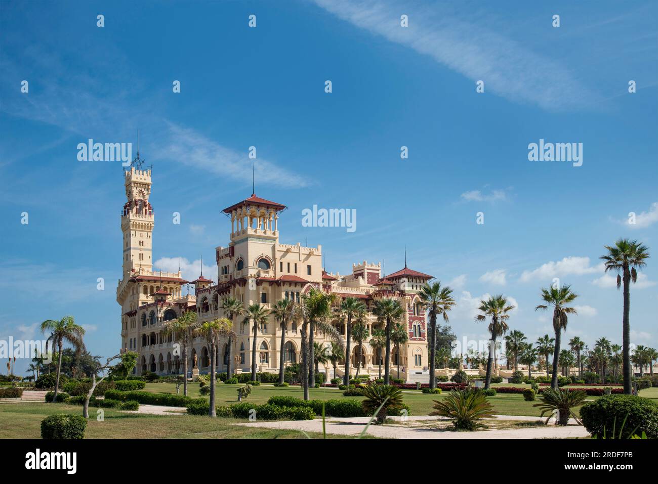 Vista panoramica del palazzo di Montazah ad Alessandria d'Egitto Foto Stock