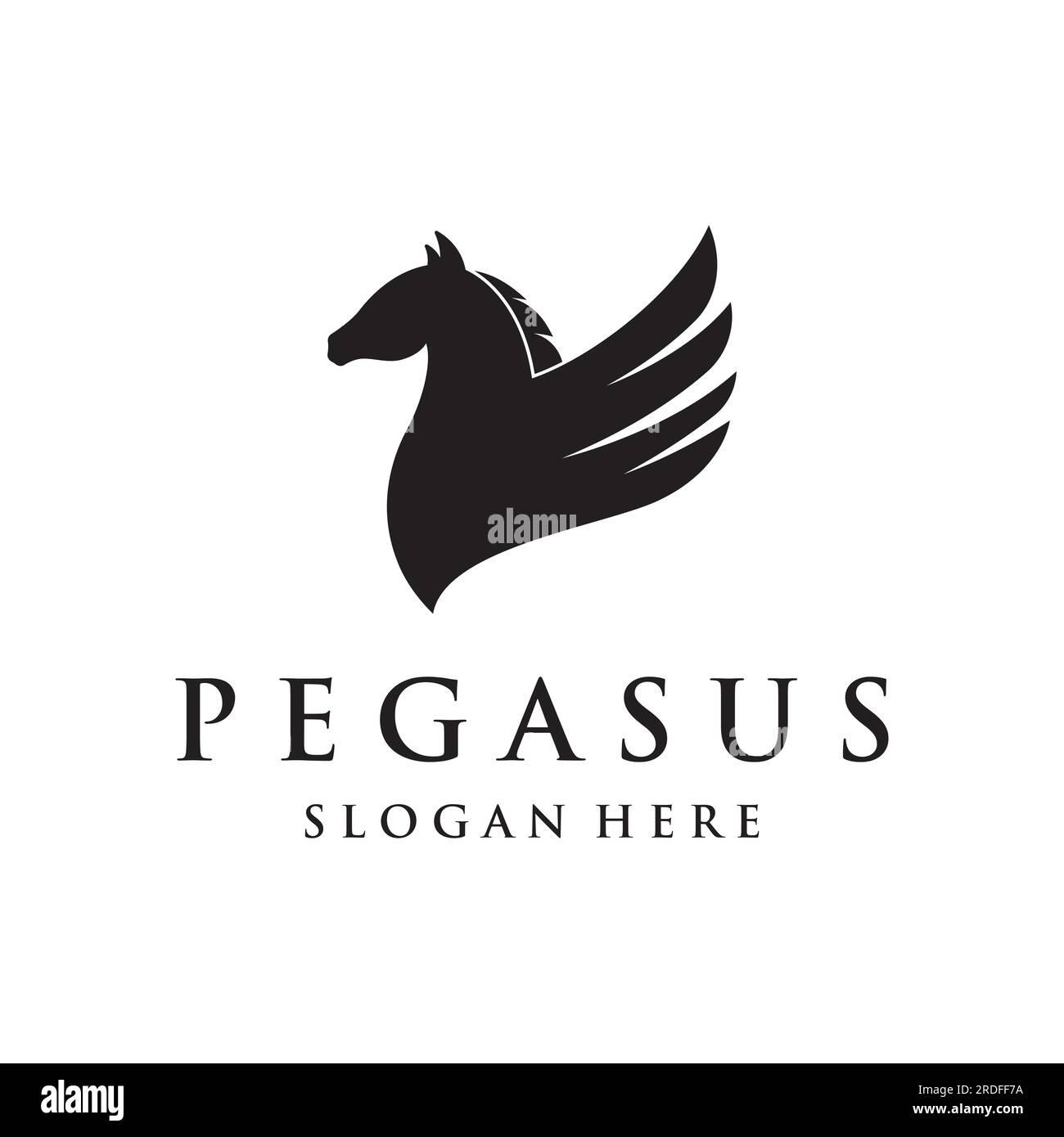 Logo di un semplice Pegasus o cavallo alato con un'idea creativa. Illustrazione Vettoriale