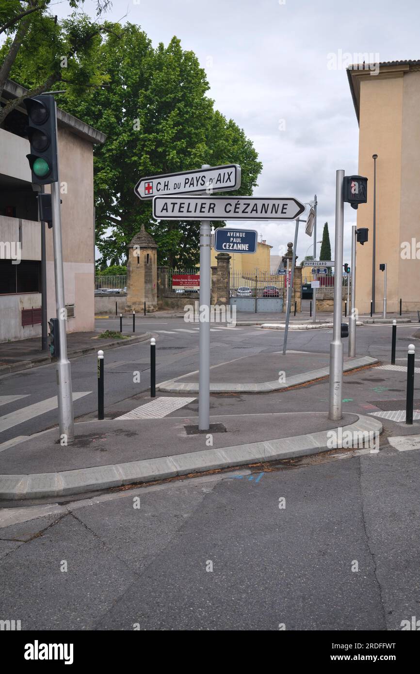Segui le indicazioni stradali per Atelier Cezanne Aix en Provence France Foto Stock