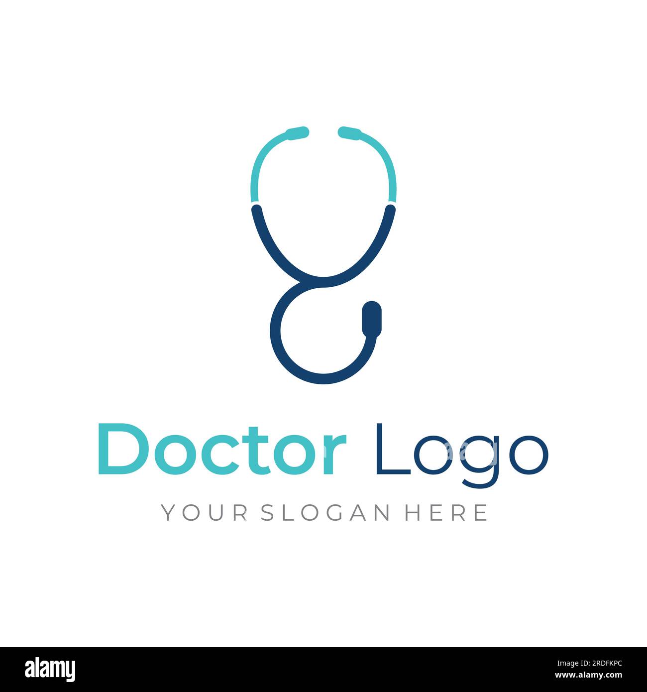 Medico stetoscopio logo design per l'assistenza sanitaria con idea creativa. Illustrazione vettoriale. Illustrazione Vettoriale
