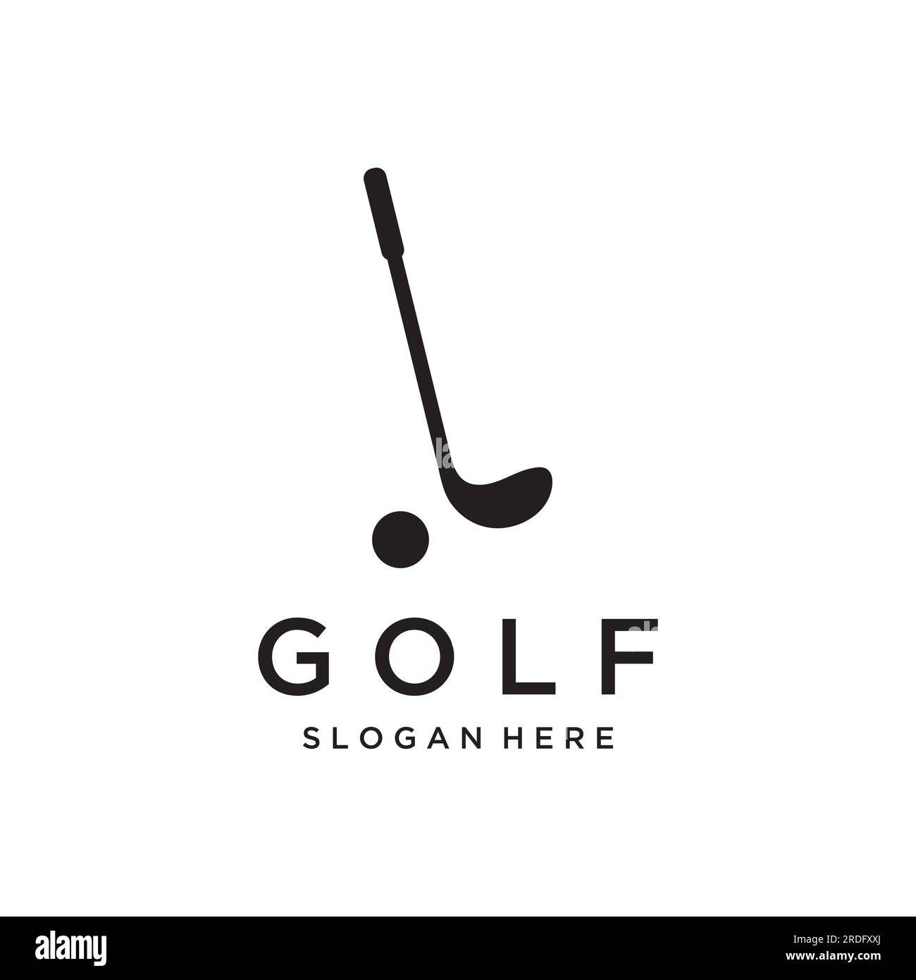 Pallina da golf e bastone e logo del campo da golf. Logo per squadra di golf professionista, club di golf, torneo, business, evento. Illustrazione Vettoriale