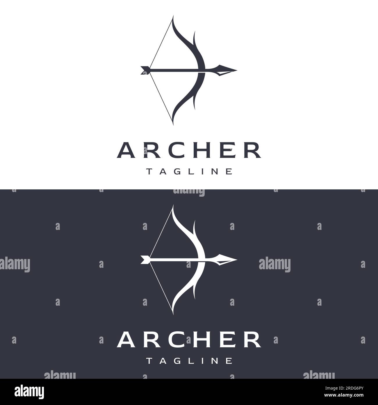Design creativo del logo silhouette archer. Freccia, freccia e fiocco hipster vintage. Freccia per la caccia. Illustrazione Vettoriale