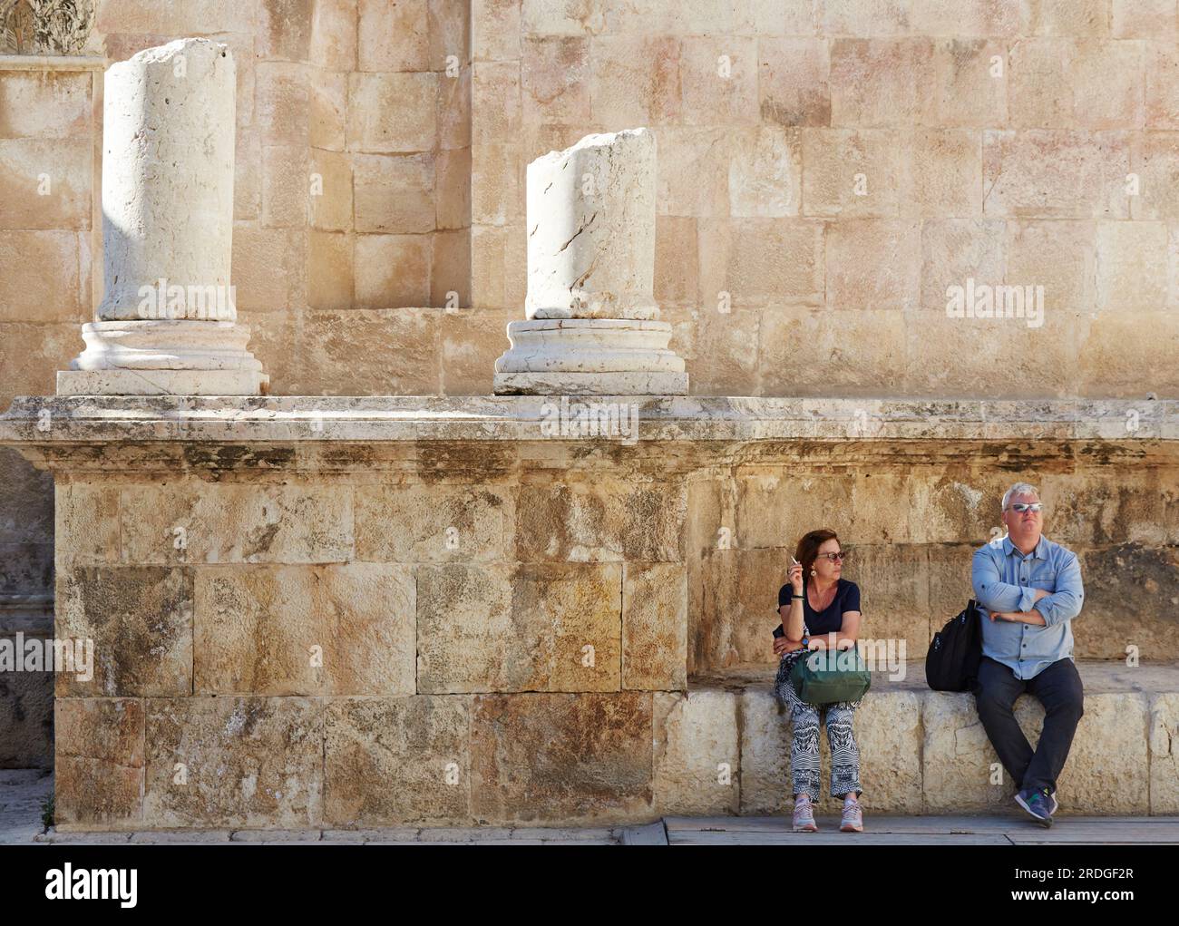 Anfiteatro Romano e città di Amman, Cittadella, collina di Jabal al-Qala'a, Amman, Giordania Foto Stock