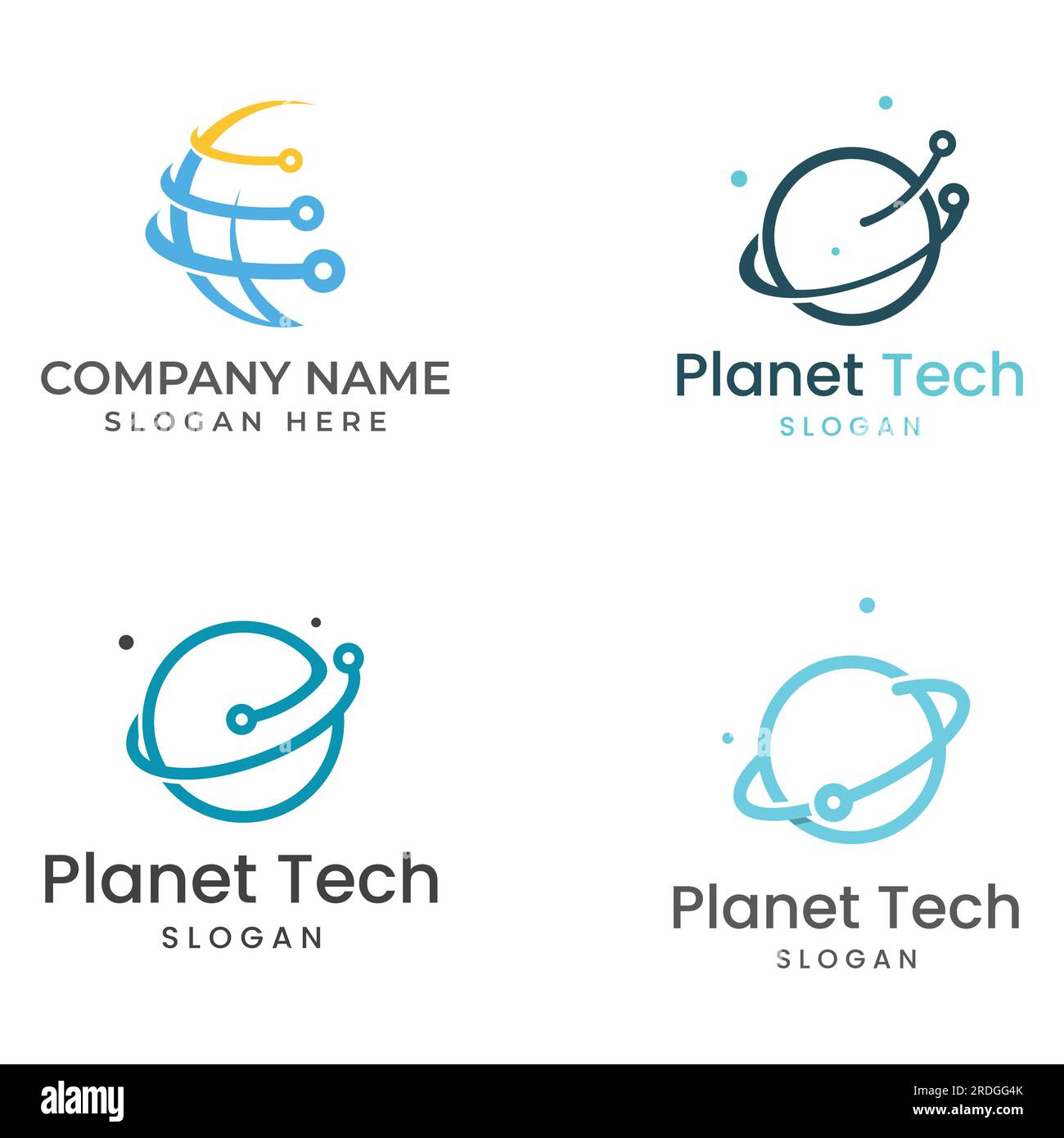 Logo del moderno mondo della tecnologia digitale, globale o del pianeta tecnologico e protezione della tecnologia digitale. Logo con concetto vettoriale. Illustrazione Vettoriale