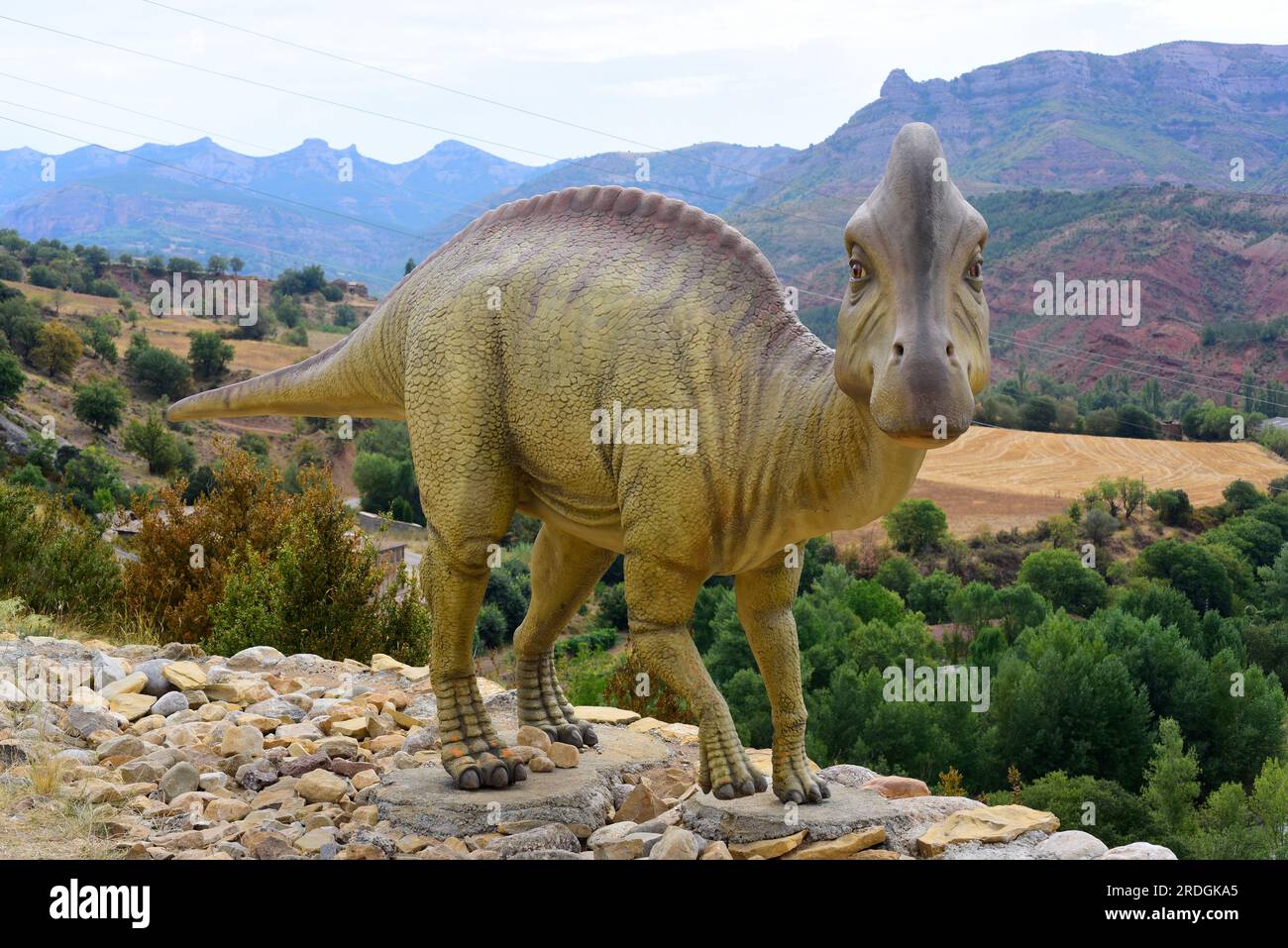 Replica di dinosauro sauropodi ad Aren, Huesca, Aragon, Spagna. Foto Stock