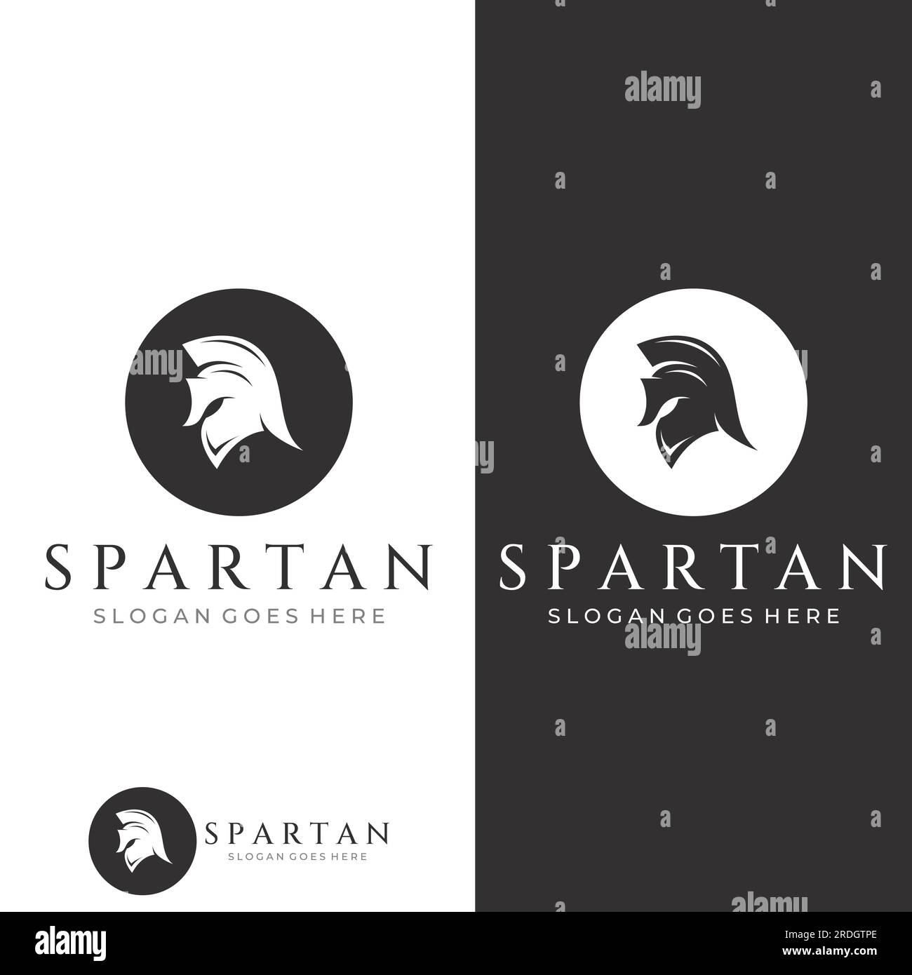 Logo del casco spartano o guerriero spartano forte e coraggioso.progettato con editing di illustrazioni vettoriali. Illustrazione Vettoriale