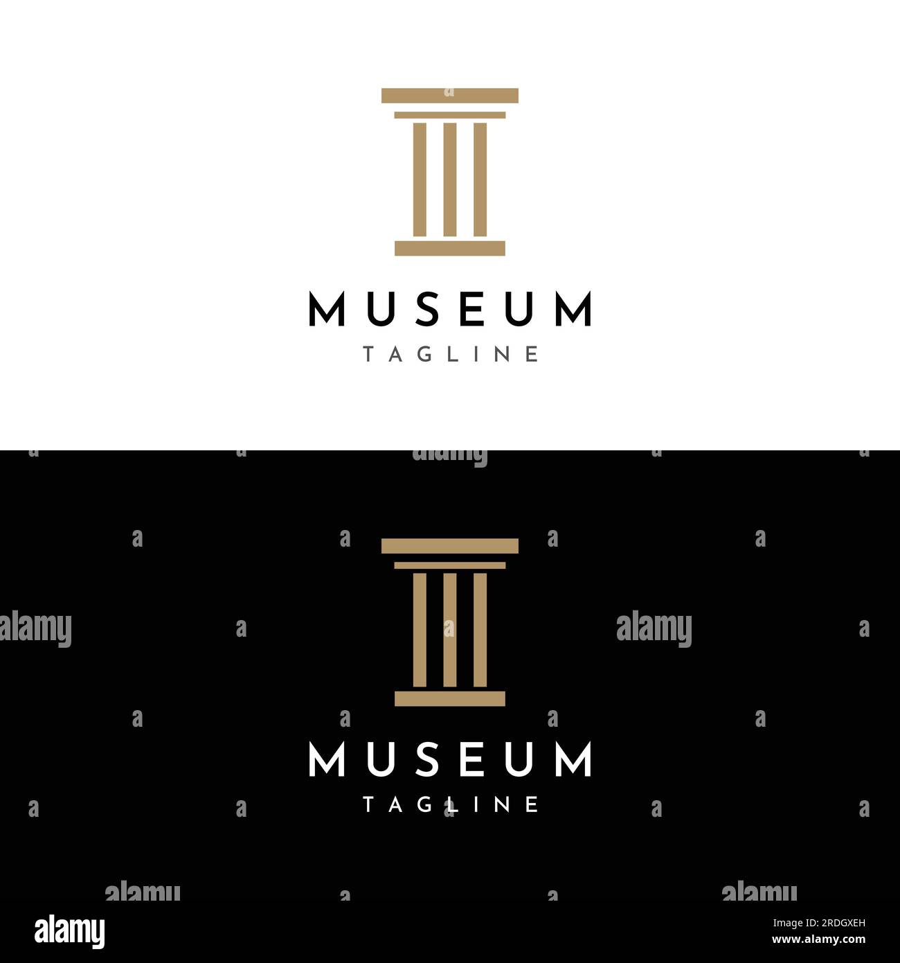 Museo, colonna del museo, museo della linea, logo del pilastro del museo. Un museo dal concetto minimalista e moderno. Illustrazione Vettoriale