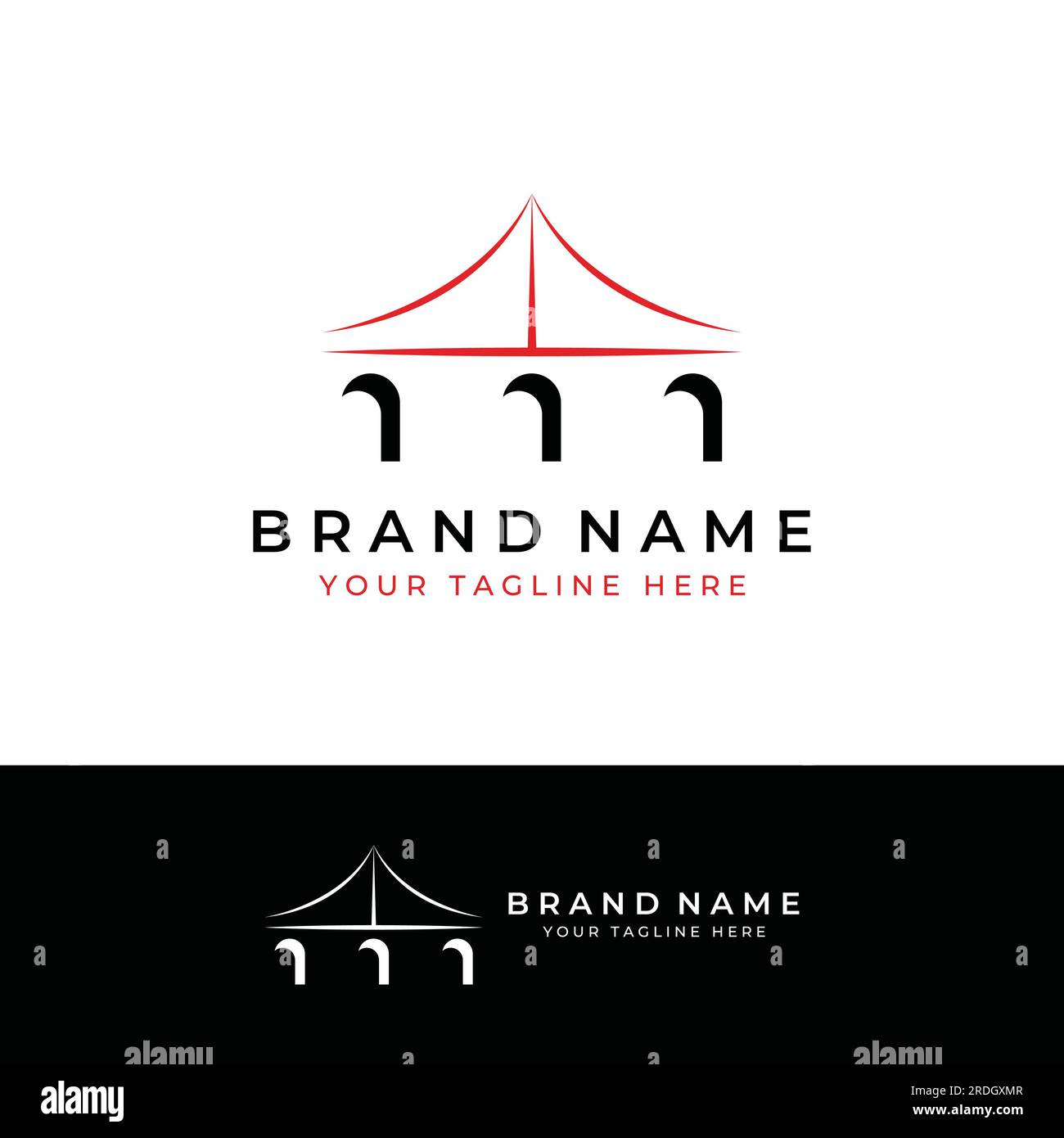 Logo creativo minimalista ed elegante di un edificio a ponte dal concetto moderno. Illustrazione Vettoriale