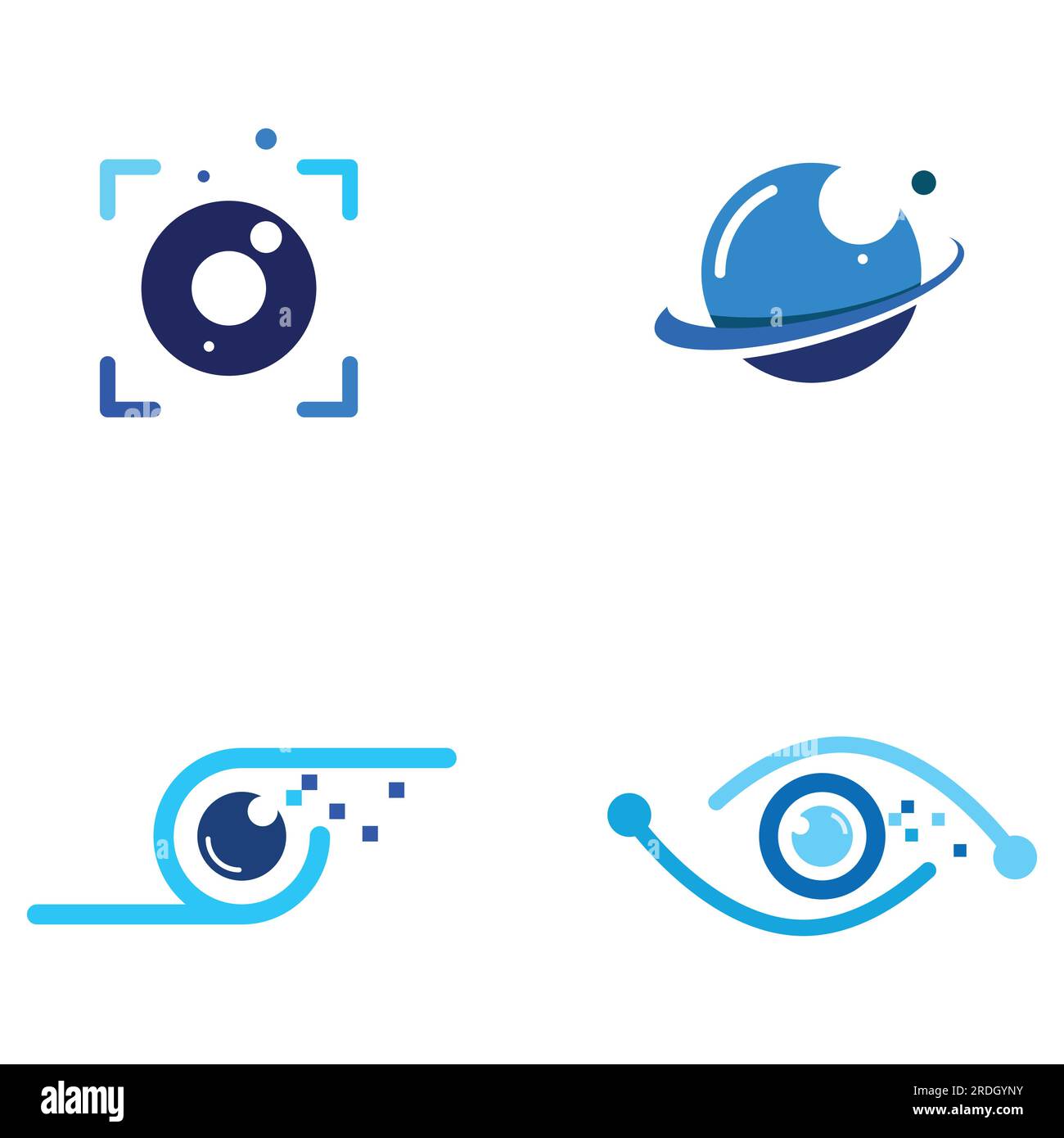 Moderno colorato astratto Logo Vision, visione digitale, visione ottica, visione tecnologica, visione planetaria e centro di visione. Illustrazione Vettoriale