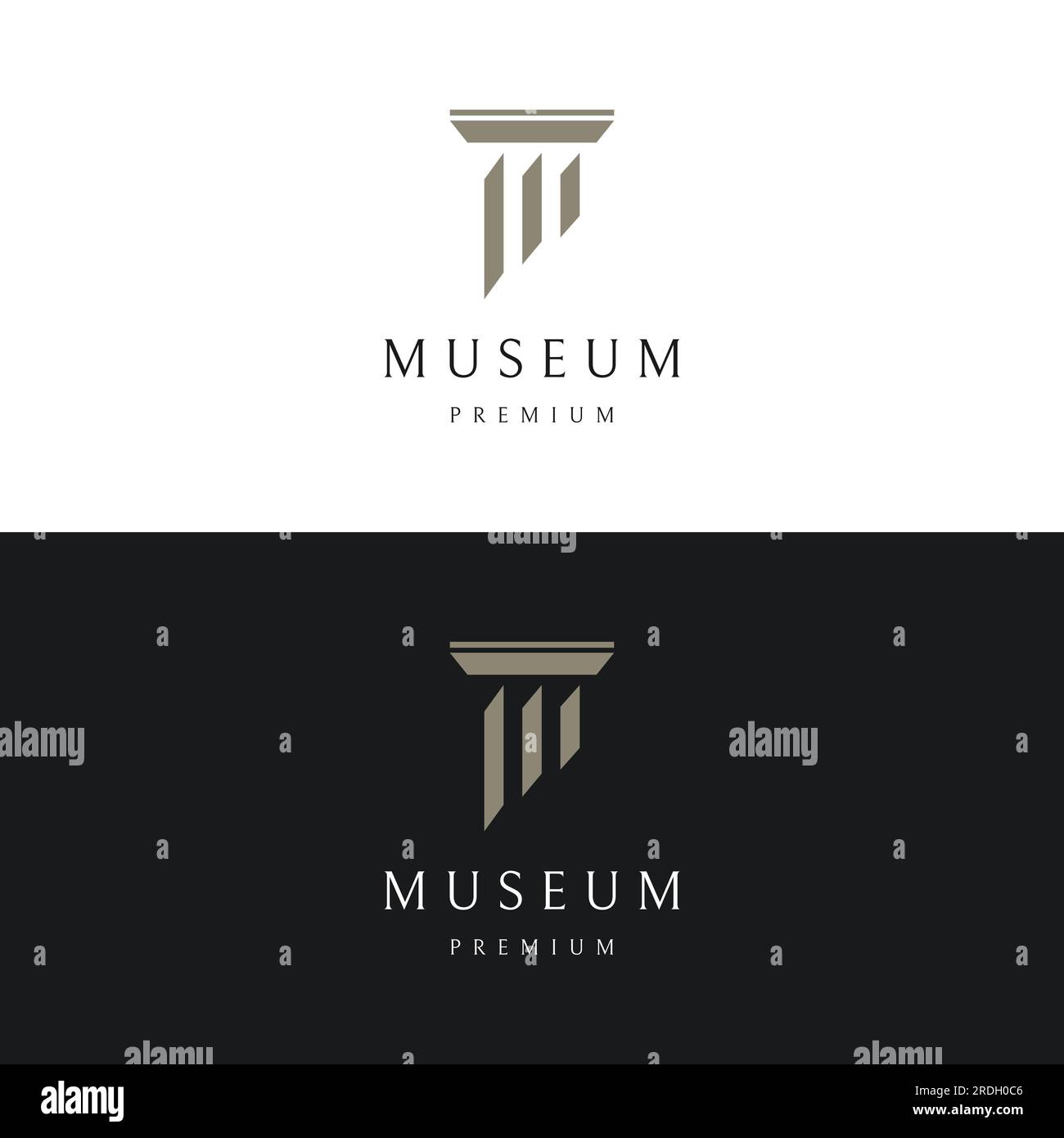 Museo, colonna del museo, museo della linea, logo del pilastro del museo. Un museo dal concetto minimalista e moderno. Illustrazione Vettoriale