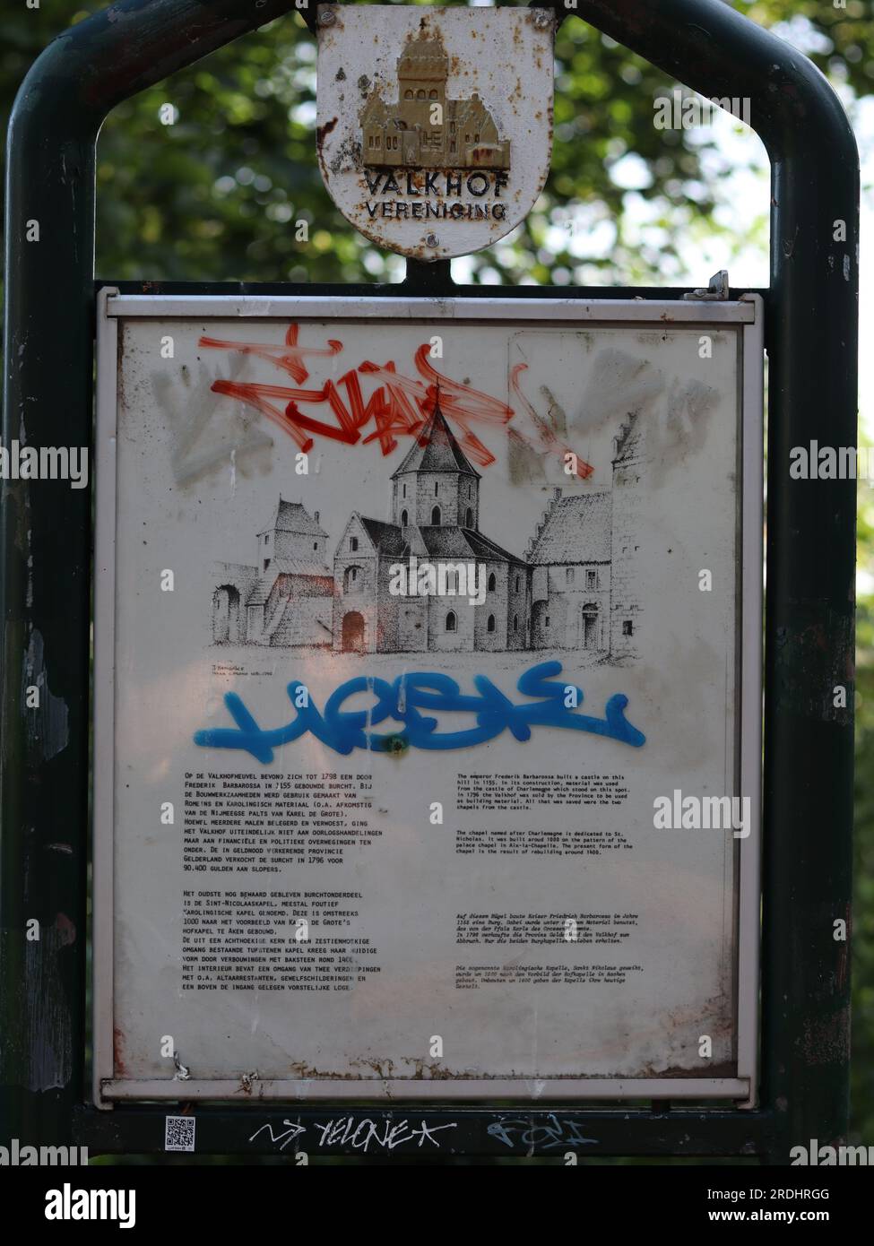 Cartello Sint-Nicolaaskapel (Chapelle Saint Nicolas) nel Parco Valkhof - Nijmegen, Paesi Bassi Foto Stock