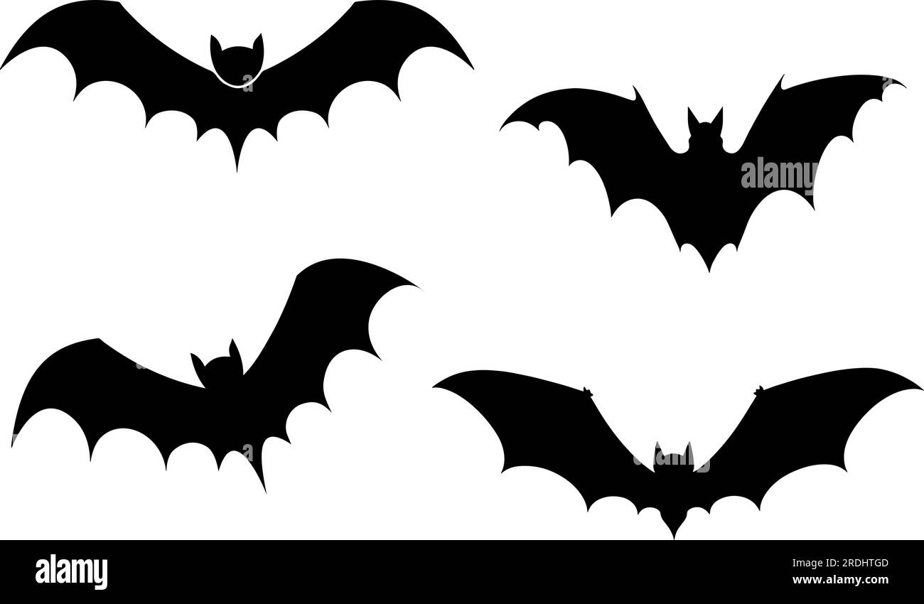 Set di icone della silhouette del pipistrello di Halloween. Illustrazione vettoriale Illustrazione Vettoriale
