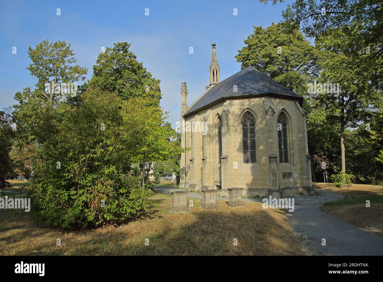 Cappella della cripta gotica, Giardino inglese, Meiningen, Turingia, Germania Foto Stock