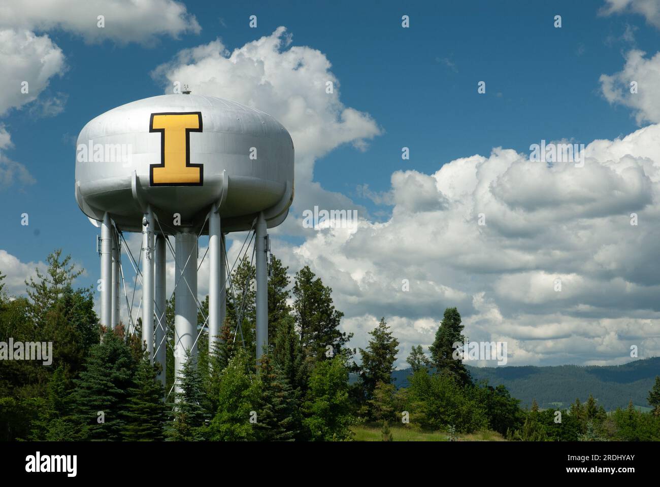 La torre dell'acqua "i Tower". Campus dell'Università dell'Idaho. Mosca, Idaho, USA. Foto Stock