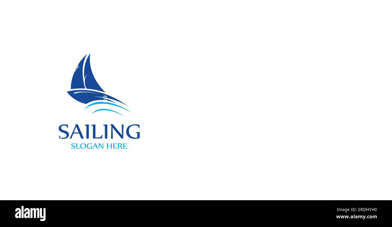 Logo della barca a vela o della barca a vela con onde di onde, utilizzando il concetto di design vettoriale Illustrazione Vettoriale