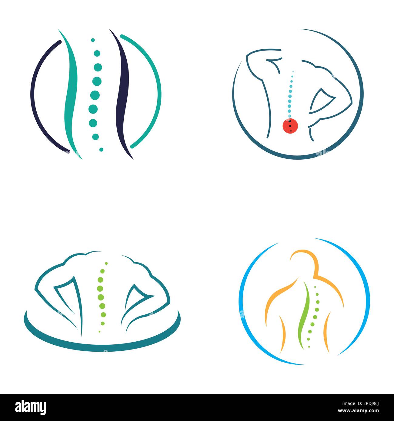 Diagnostica della colonna vertebrale, cura della colonna vertebrale e salute della colonna vertebrale. Con moderno concetto di design di icone vettoriali Illustrazione Vettoriale