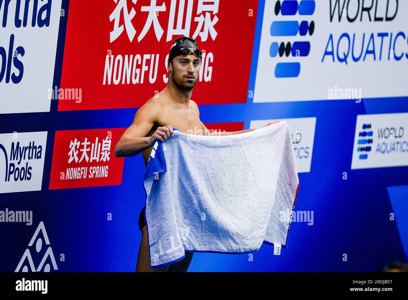 Fukuoka, Giappone. 21 luglio 2023. Alberto Razzetti durante la sessione di riscaldamento al 20° Campionato Mondiale di Aquatics presso la Marine Messe Hall A di Fukuoka (Giappone), 21 luglio 2023. Crediti: Insidefoto di andrea staccioli/Alamy Live News Foto Stock