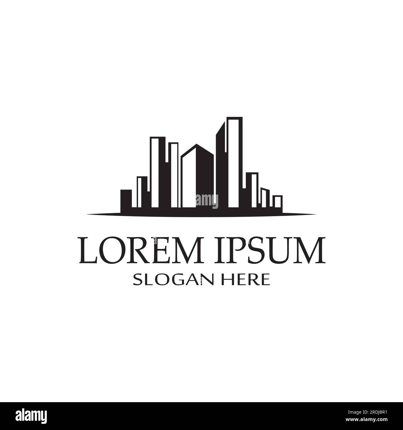 città ​​skyline, sagoma della città, città moderna e centro città. Con design del logo, icona e simbolo Illustrazione Vettoriale
