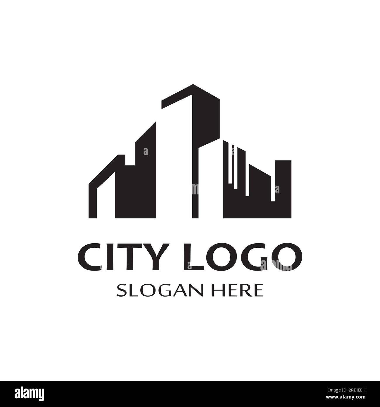 città ​​skyline, sagoma della città, città moderna e centro città. Con design del logo, icona e simbolo Illustrazione Vettoriale