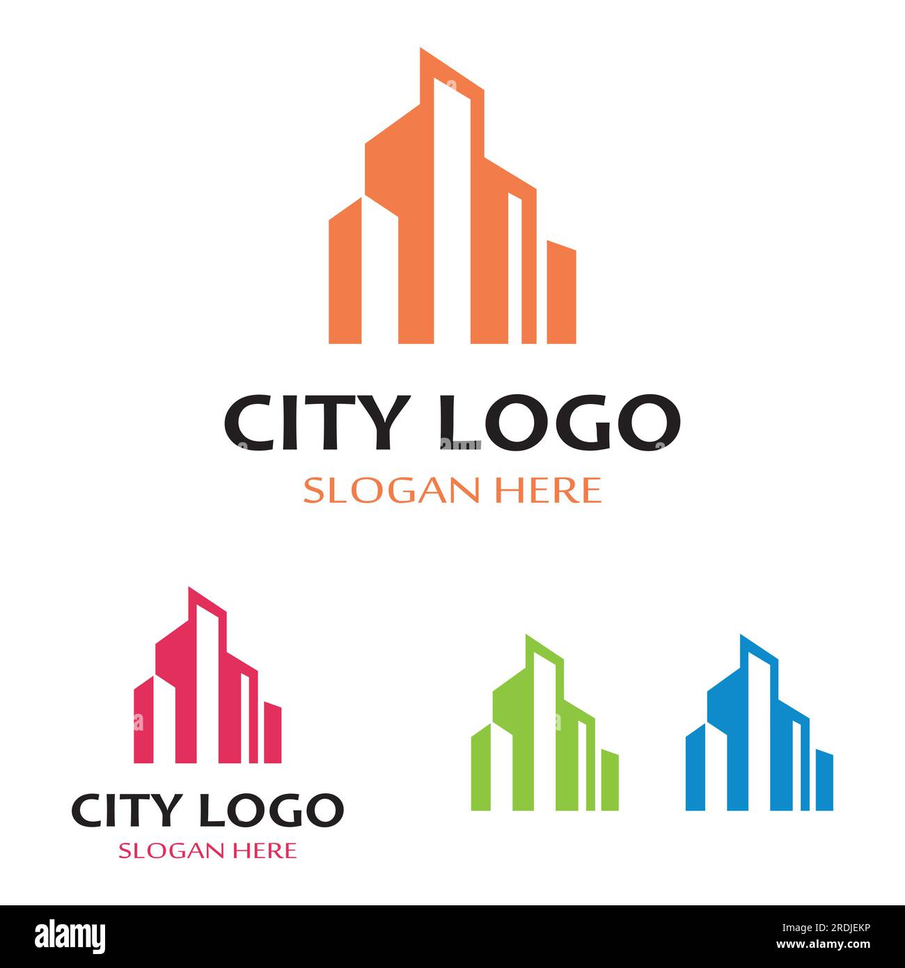 città ​​skyline, sagoma della città, città moderna e centro città. Con design del logo, icona e simbolo Illustrazione Vettoriale