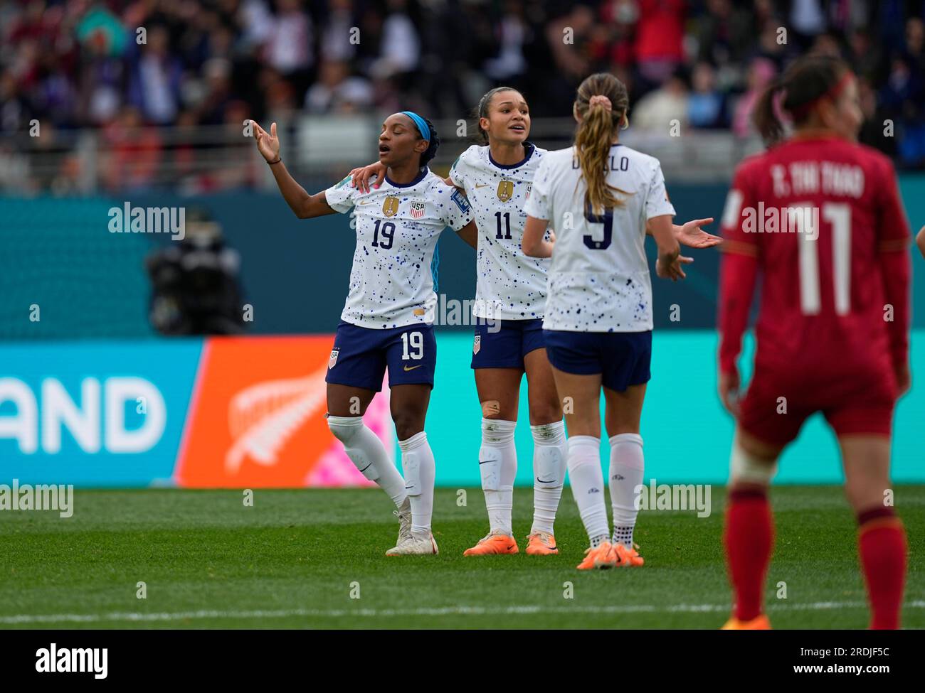 Eden Park, Auckland, nuova Zelanda. 22 luglio 2023. Sophia Smith (USA) segna il primo gol delle squadre durante una partita del gruppo e - Coppa del mondo femminile FIFA Australia e nuova Zelanda 2023, USA vs Vietnam, a Eden Park, Auckland, nuova Zelanda. Kim Price/CSM (immagine di credito: © Ulrik Pedersen/Defodi Images/Cal Sport Media). Credito: csm/Alamy Live News Foto Stock