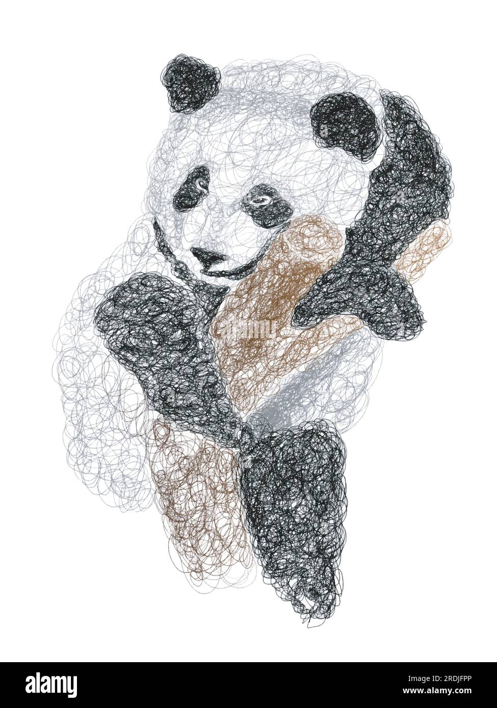 Disegnare Panda su un albero disegnato a mano Illustrazione Vettoriale