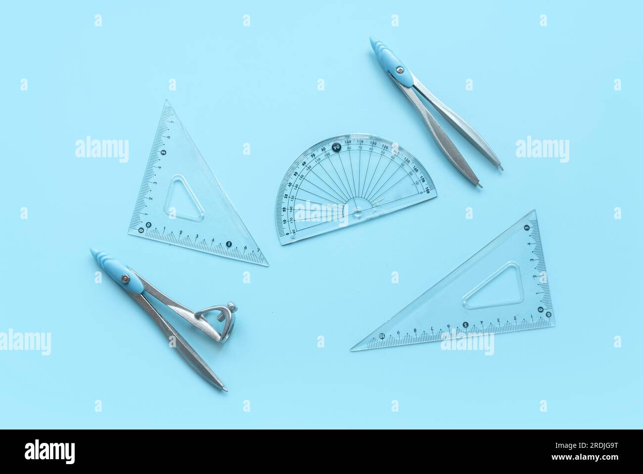 Set di strumenti di disegno. Righello di forma diversa. Foto Stock