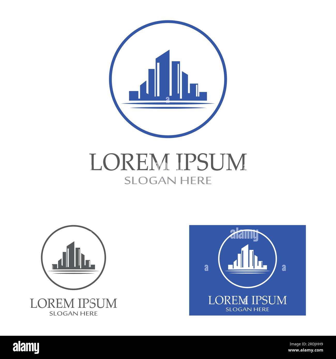 città ​​skyline, sagoma della città, città moderna e centro città. Con design del logo, icona e simbolo Illustrazione Vettoriale