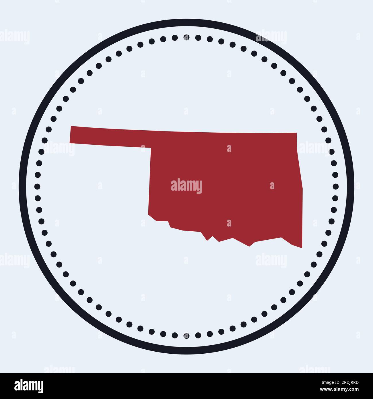 Francobollo rotondo Oklahoma. Logo rotondo con mappa e titolo dello stato degli Stati Uniti. Elegante badge Oklahoma minimal con mappa. Illustrazione vettoriale. Illustrazione Vettoriale