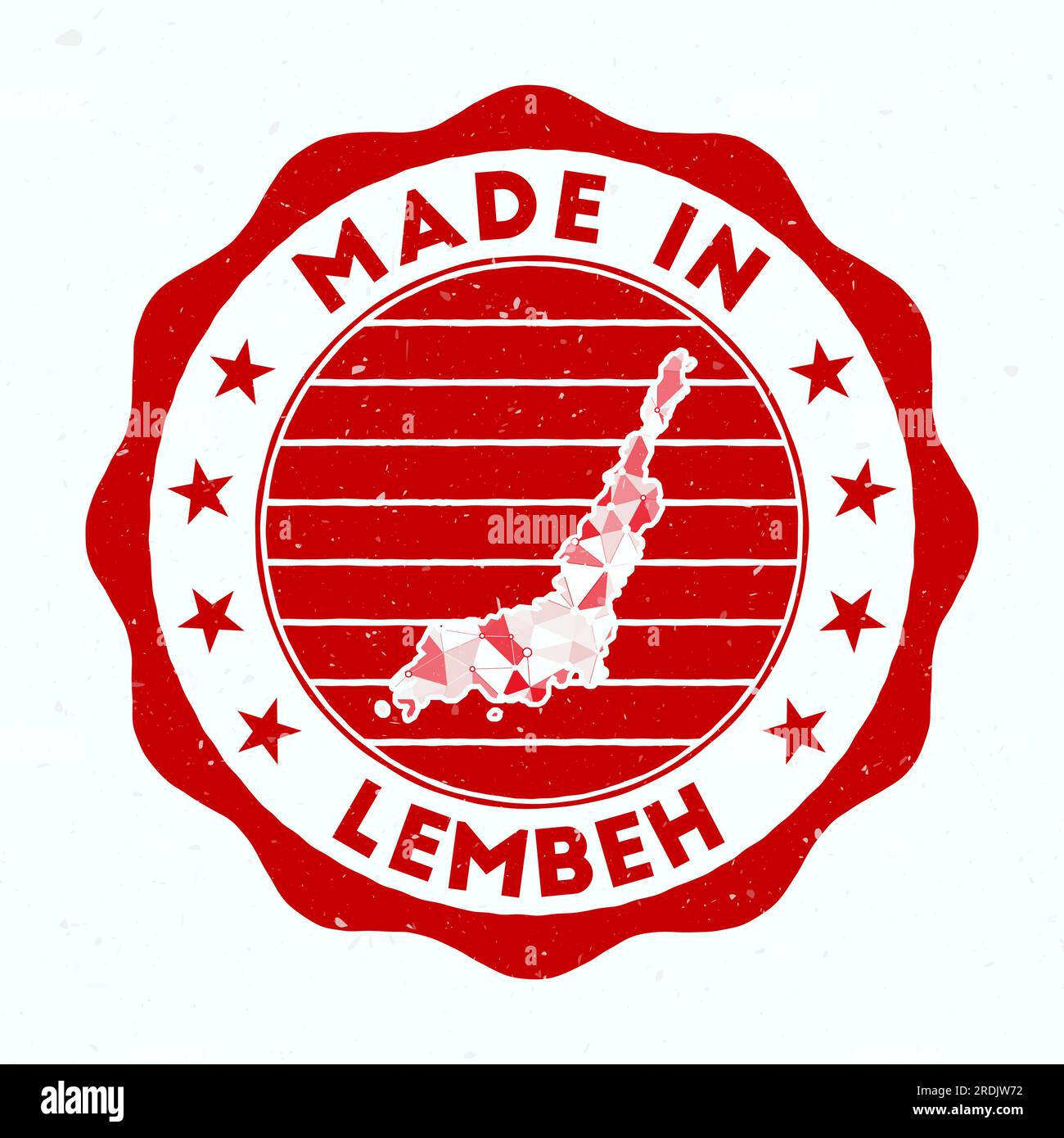 Prodotto a Lembeh. Francobollo rotondo dell'isola. Sigillo di Lembeh con forma a bordo. Badge vintage con testo circolare e stelle. Illustrazione vettoriale. Illustrazione Vettoriale