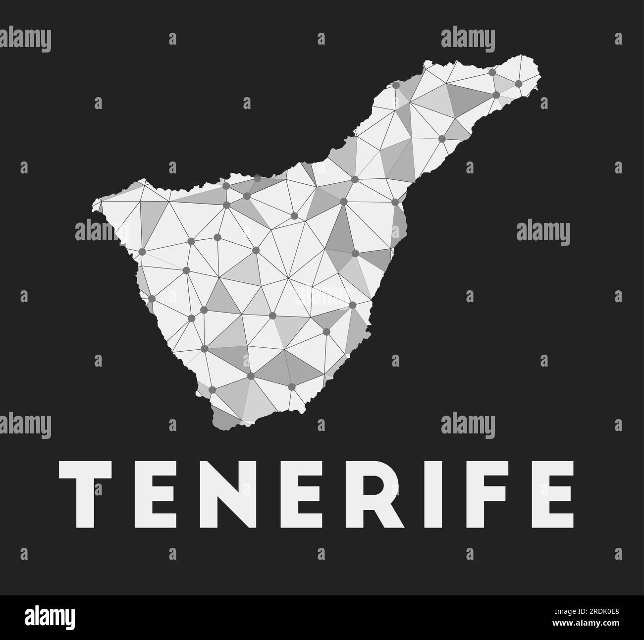 Tenerife - rete di comunicazione mappa dell'isola. Design geometrico alla moda di Tenerife su sfondo scuro. Illustrazione Vettoriale