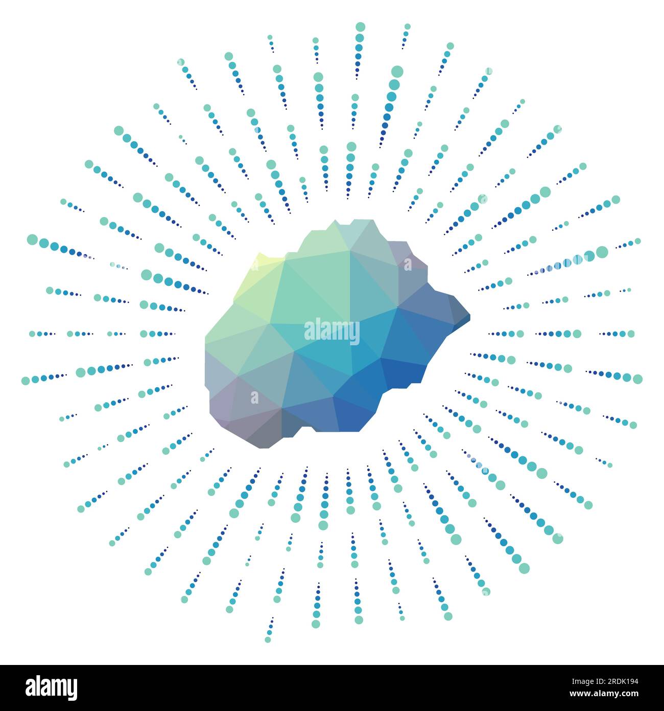 Forma di Alegranza, scoppio solare poligonale. Mappa dell'isola con raggi stellari colorati. Illustrazione Vettoriale
