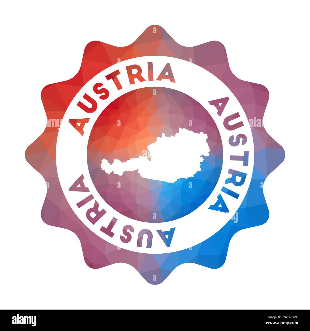 Logo Austria basso in poliestere. Colorato logo da viaggio del paese in stile geometrico. Illustrazione Vettoriale