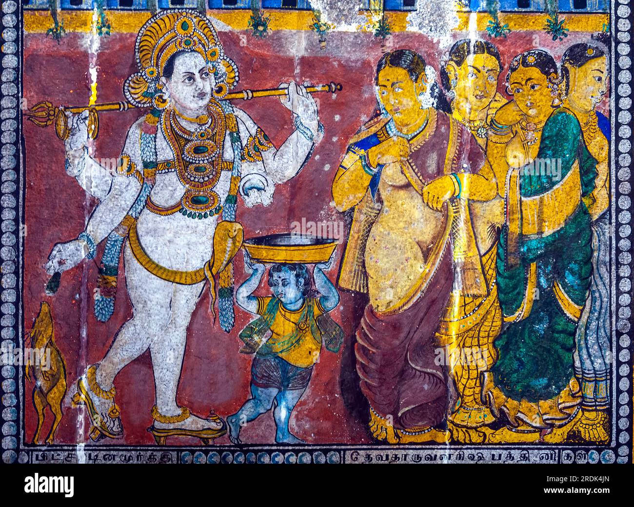 Dipinti murali Nayak del XVI secolo affreschi nel soffitto del tempio Thillai Nataraja, Chidambaram, Tamil Nadu, India meridionale, Asia. Nataraja Foto Stock