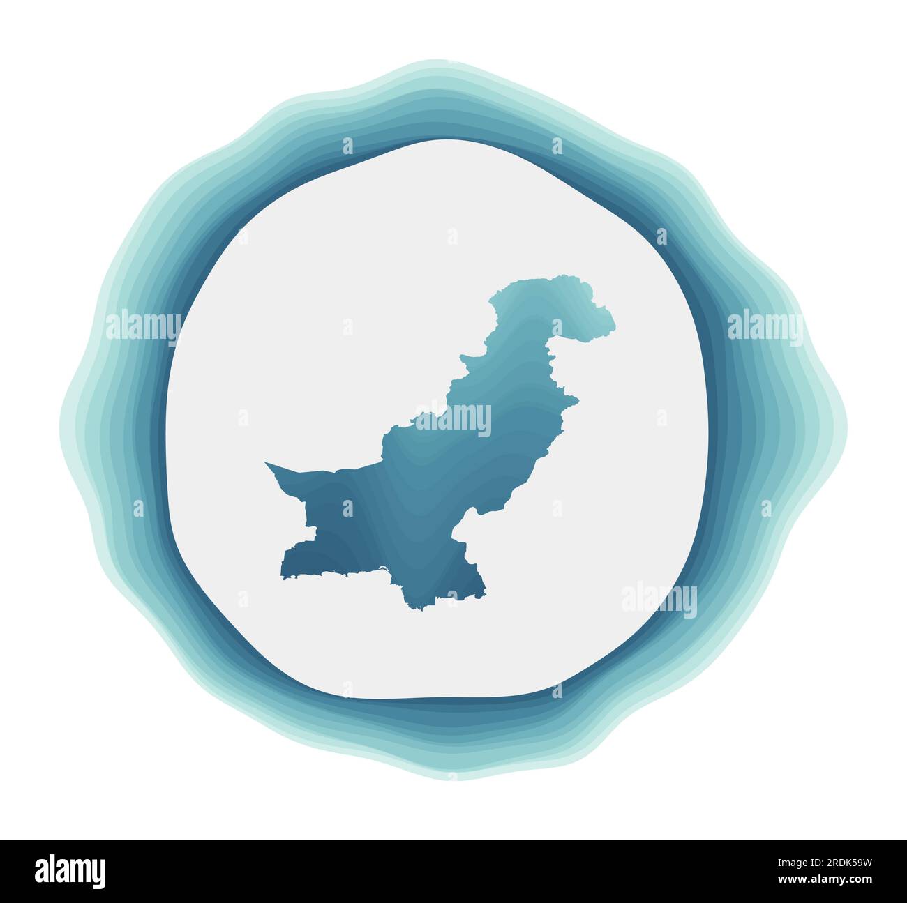 Logo Pakistan. Distintivo del paese. Segno circolare stratificato intorno alla forma del confine con il Pakistan. Potente illustrazione vettoriale. Illustrazione Vettoriale