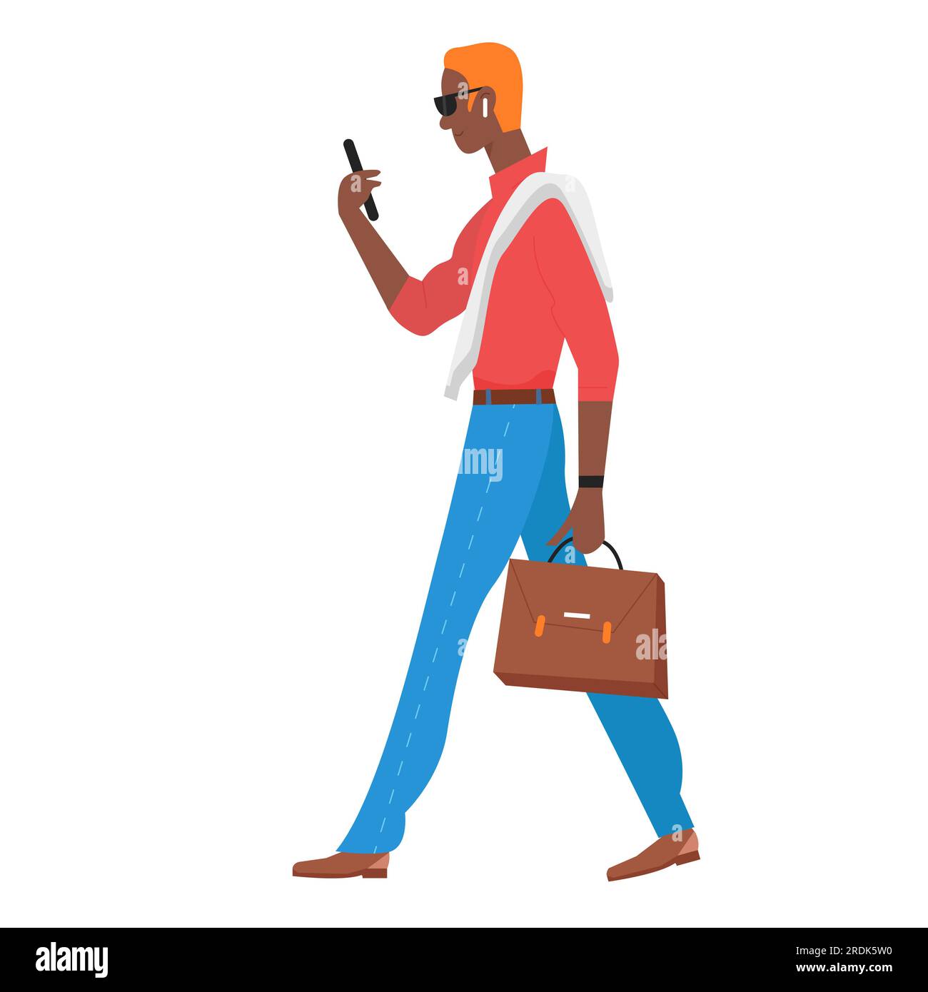 Uomo elegante che guarda al telefono. Responsabile aziendale che chiama per illustrazione vettore di celle Illustrazione Vettoriale