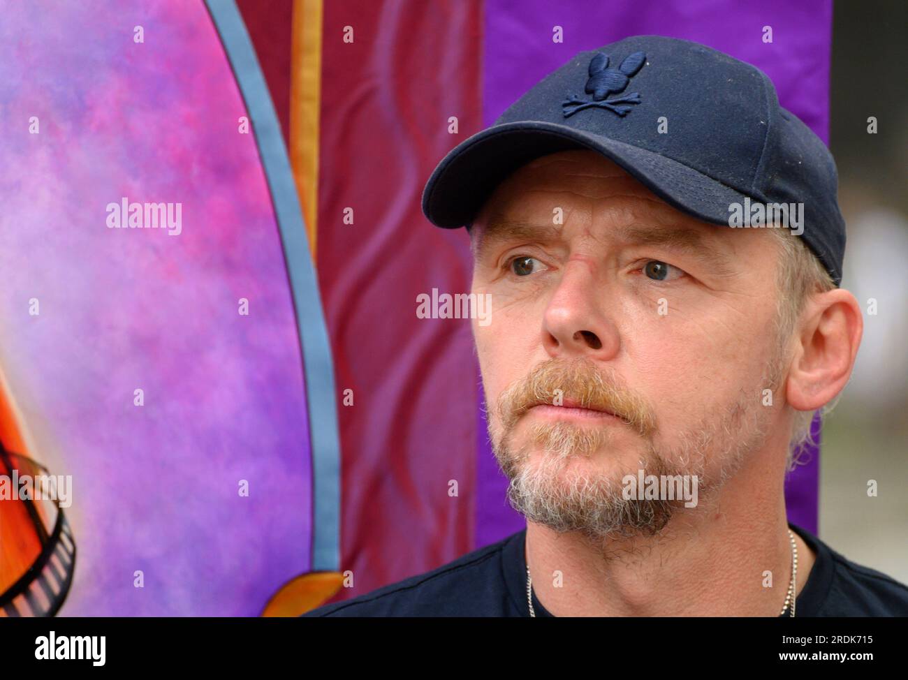Simon Pegg (attore inglese) ad un evento AZIONARIO a Leicester Square a sostegno dello sciopero degli attori americani SAG-AFTRA il 21 luglio 2023 Foto Stock