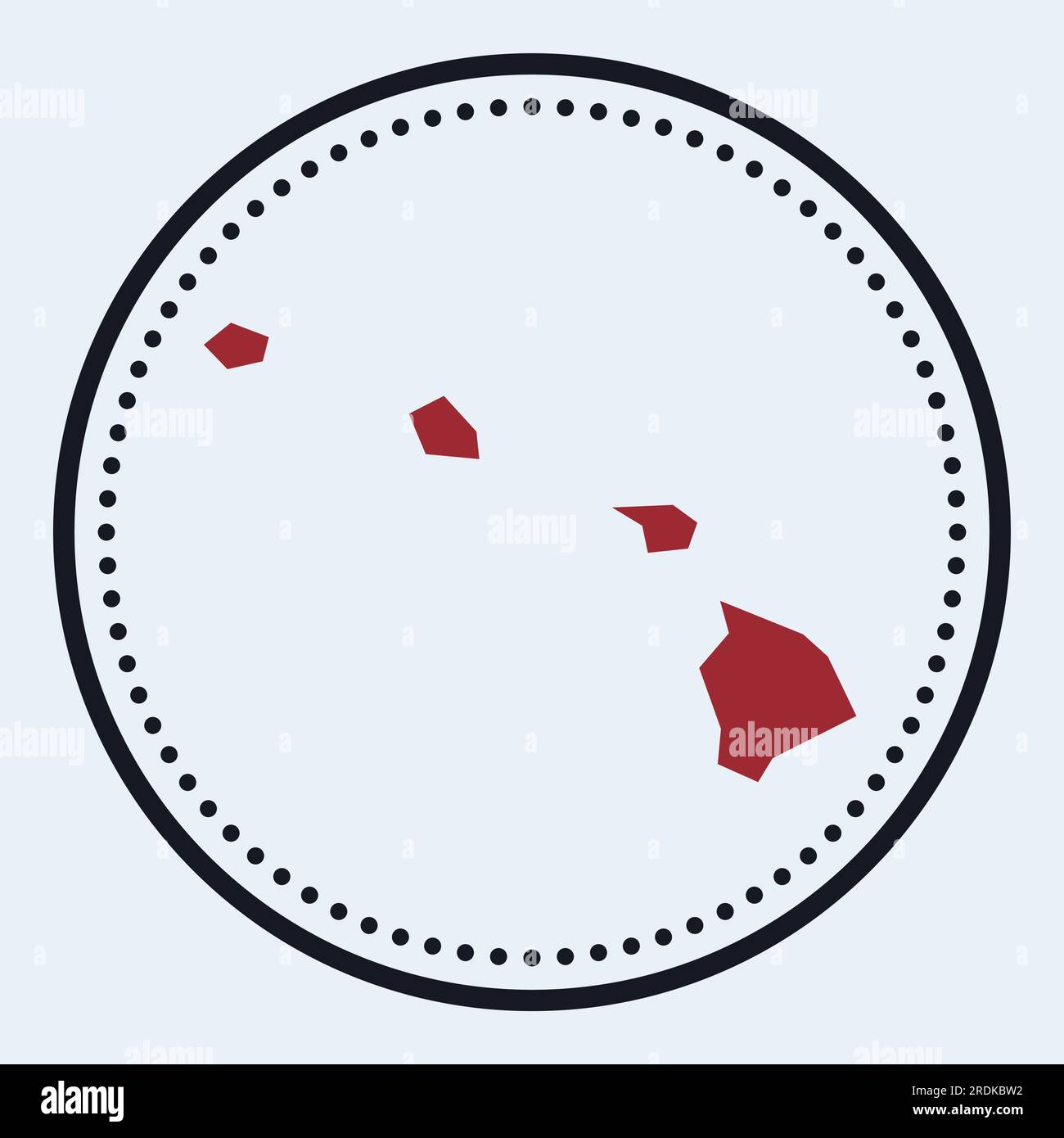 Francobollo rotondo delle Hawaii. Logo rotondo con mappa e titolo dello stato degli Stati Uniti. Elegante distintivo minimale delle Hawaii con mappa. Illustrazione vettoriale. Illustrazione Vettoriale
