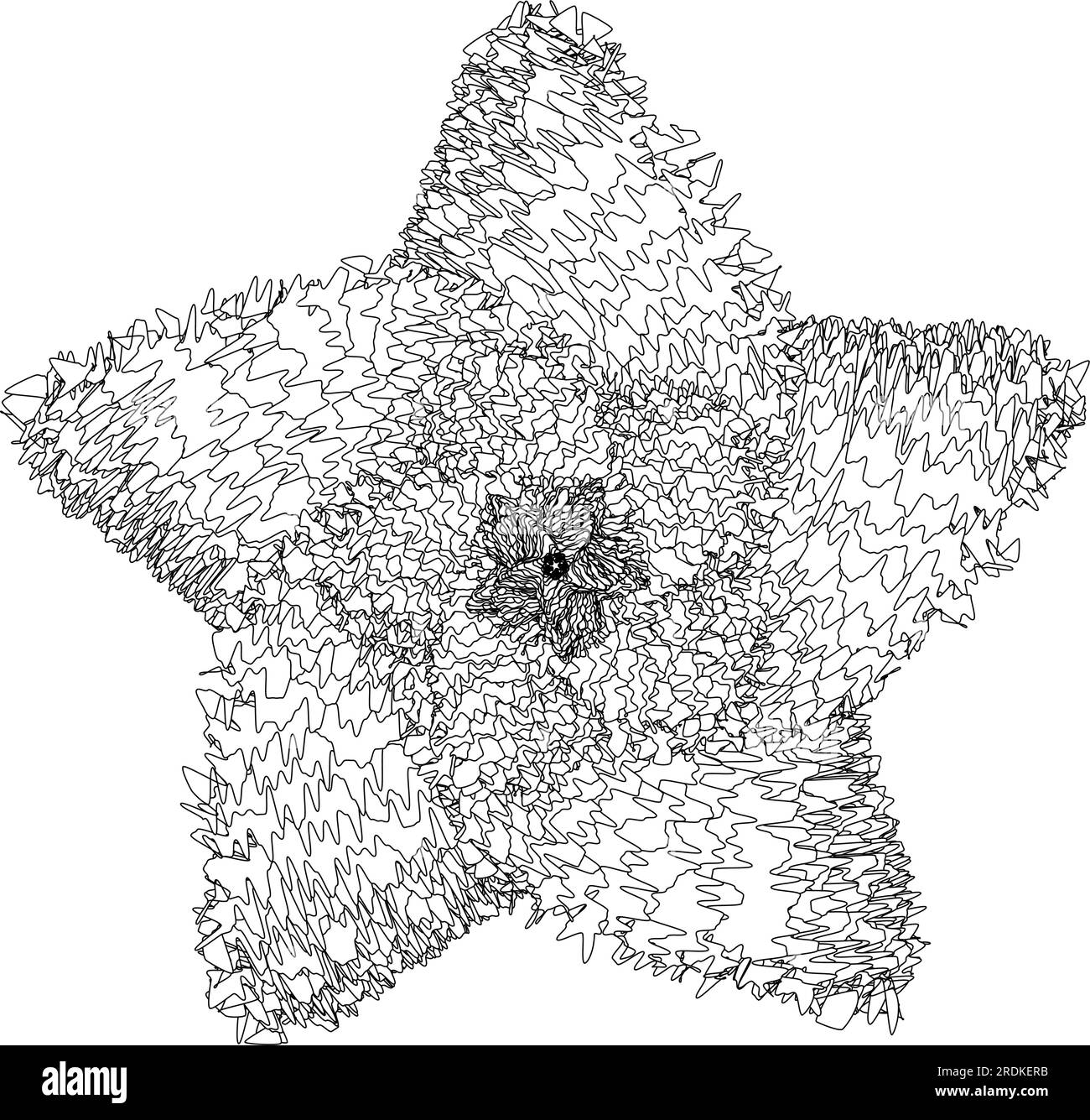 Motivo astratto a stella ruvida in bianco e nero. Motivo geometrico con effetto di distorsione visiva. Illusione ottica. Op art. Illustrazione Vettoriale