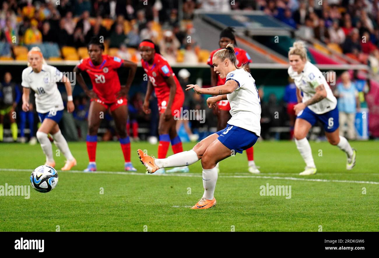 L'inglese Georgia Stanway segna il primo gol della squadra durante la Coppa del mondo femminile FIFA 2023, partita del gruppo D allo stadio Brisbane, Brisbane. Data foto: Sabato 22 luglio 2023. Foto Stock