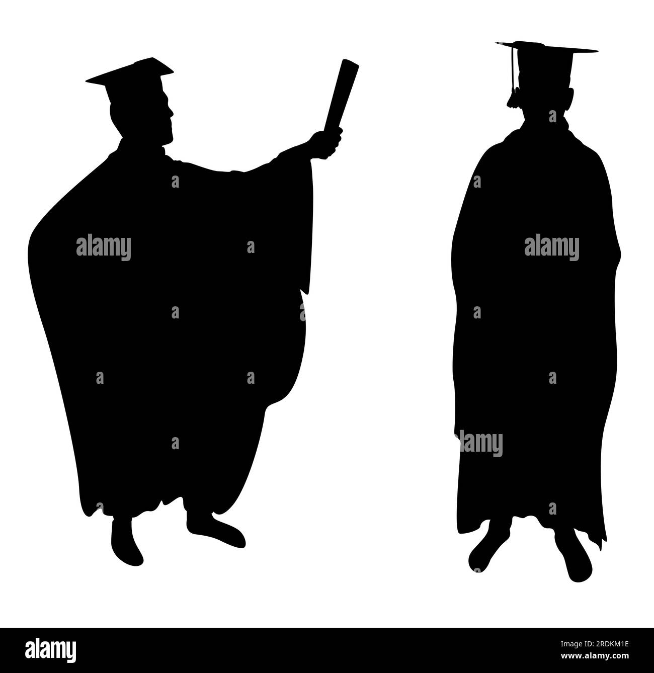 Sagome vettoriali per due persone, evento di celebrazione della laurea. Illustrazione isolata su sfondo bianco. Illustrazione Vettoriale