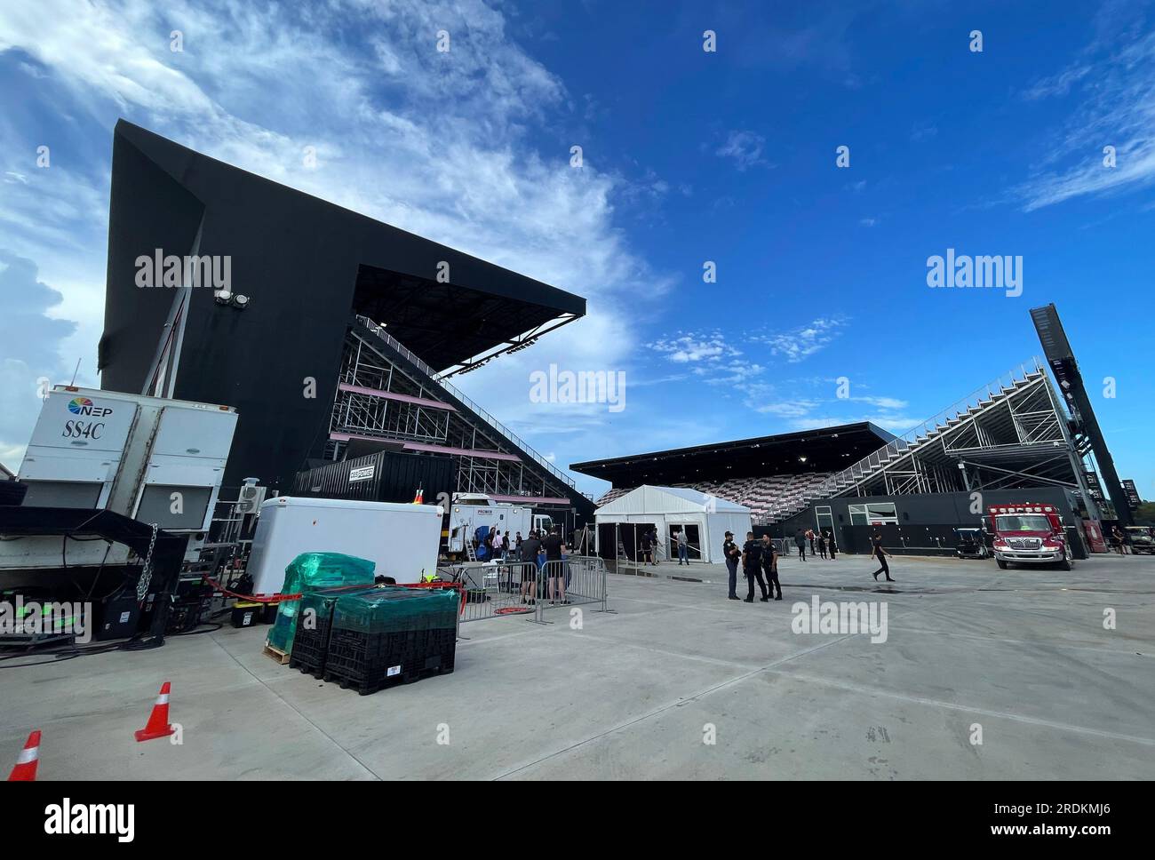 Una vista all'esterno dello stadio prima della partita della Leagues Cup al DRV PNK Stadium di Fort Lauderdale, Florida. Data foto: Sabato 22 luglio 2023. Foto Stock