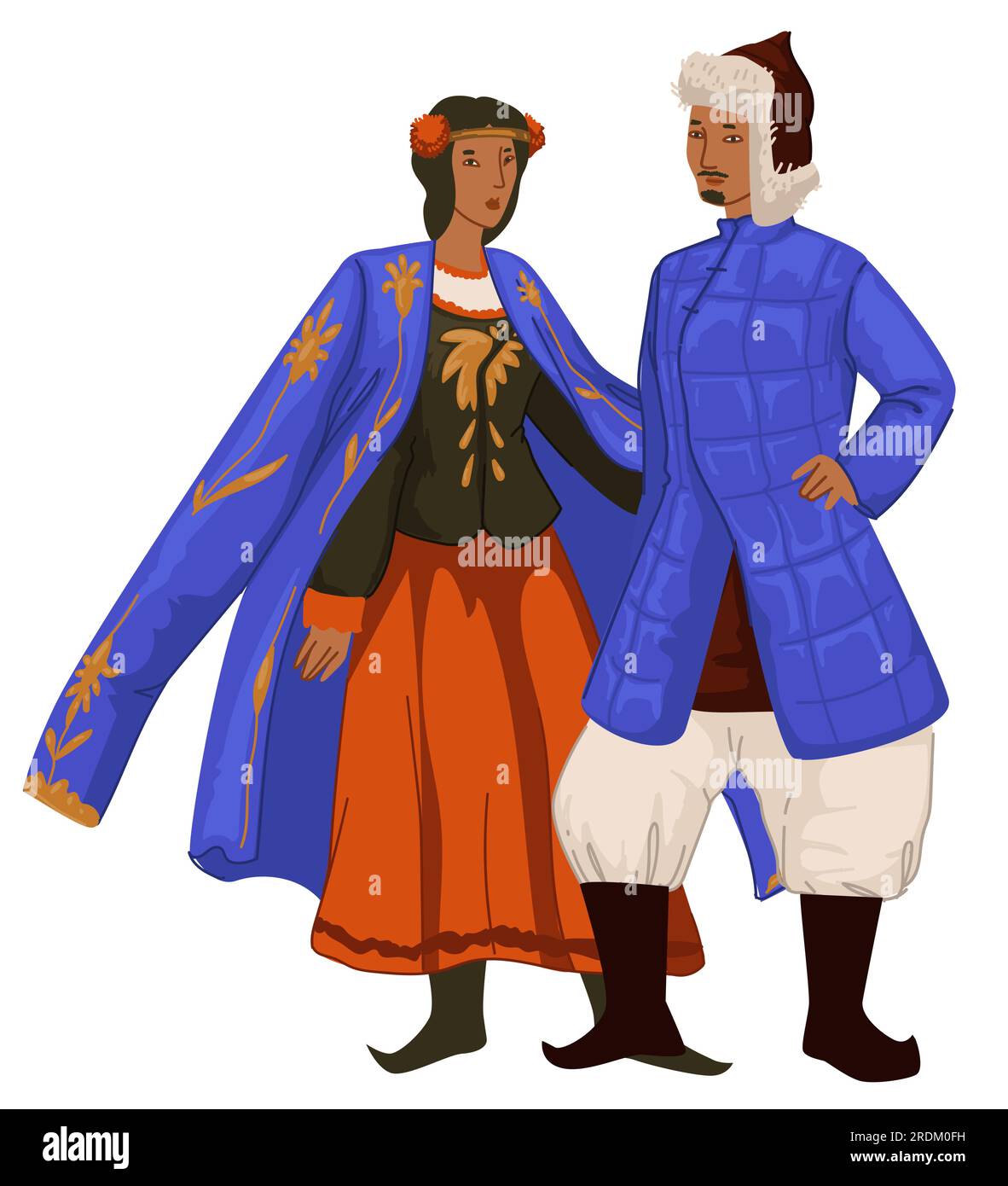 Mongol uomo e donna in abito tradizionale vettore Illustrazione Vettoriale